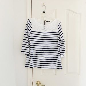 H&M Navy & White Stripe 3/4 Sleeve Shirt